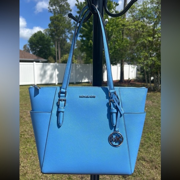 NWT $448 Michael Kors LARGE tote bag - Blue with silver hardware - Picture 1 of 11
